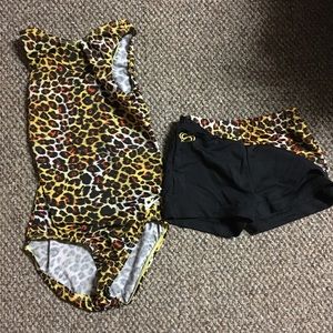 GK Leopard Print Leotard And Shorts Bundle